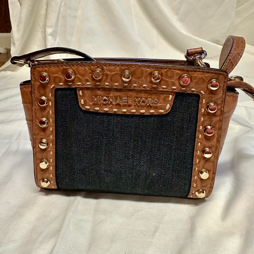 Michael Kors Denim/Leather Crossbody with Embelishment
